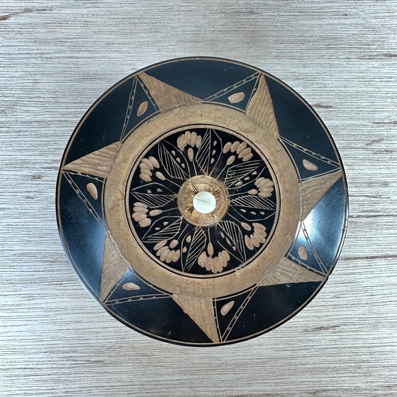 Vintage Carved Wood Round Trinket Box Spice Jar 3.5" H Light & Dark Brown OOAK - Picture 4 of 11